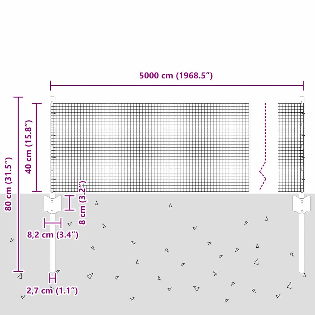 Hegesztett drótkerítés oszlopokkal 50 x 0,4 m Horganyzott Acél