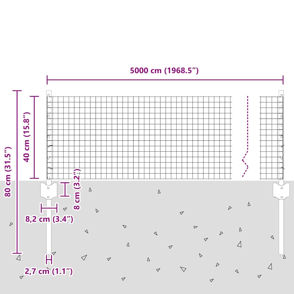 Hegesztett drótkerítés oszlopokkal 50 x 0,4 m Horganyzott Acél