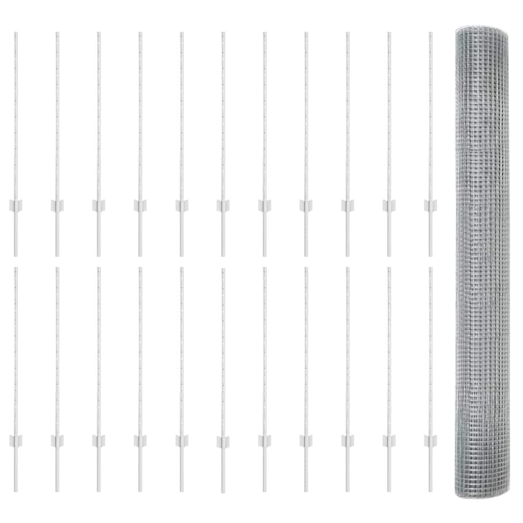 Hegesztett drótkerítés oszlopokkal 50 x 1 m Horganyzott Acél