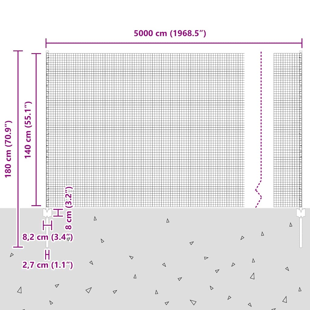 Hegesztett drótkerítés oszlopokkal 50 x 1,4 m Horganyzott Acél