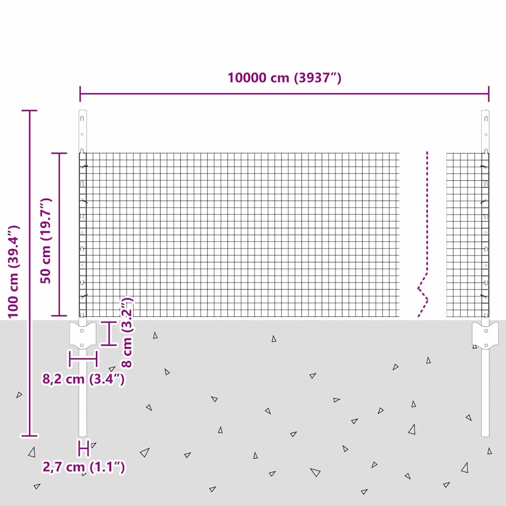 Hegesztett drótkerítés oszlopokkal 100 x 0,5 m Horganyzott Acél