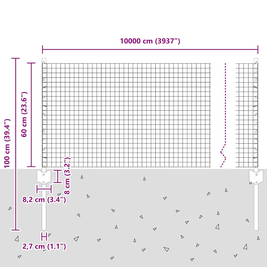 Hegesztett drótkerítés oszlopokkal 100 x 0,6 m Horganyzott Acél