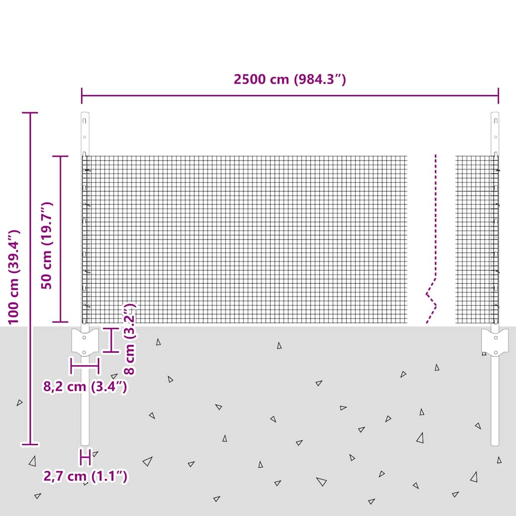 Hegesztett drótkerítés oszlopokkal 25 x 0,5 m Horganyzott Acél