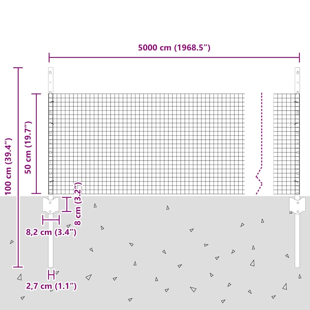 Hegesztett drótkerítés oszlopokkal 50 x 0,5 m Zöld Háló