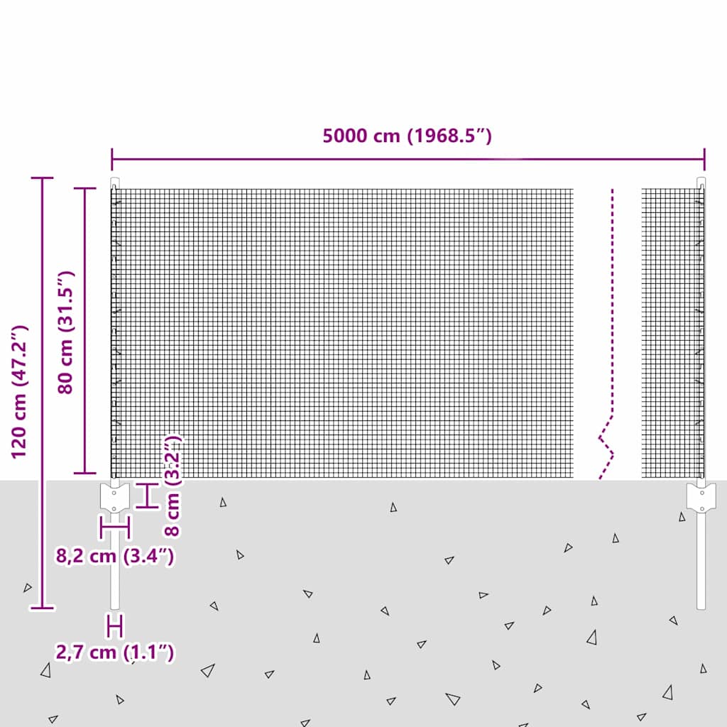 Hegesztett drótkerítés oszlopokkal 50 x 0,8 m Zöld Háló