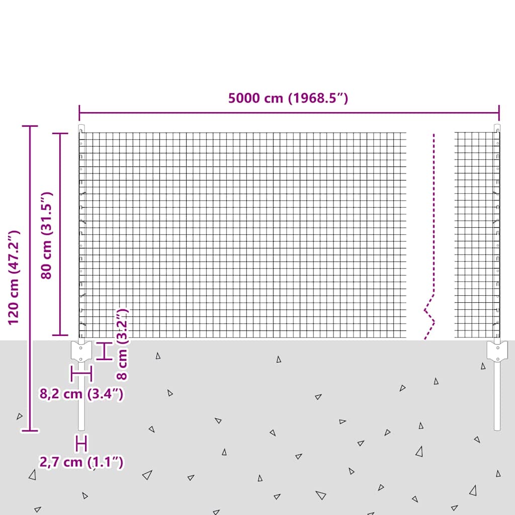 Hegesztett drótkerítés oszlopokkal 50 x 0,8 m Zöld Háló
