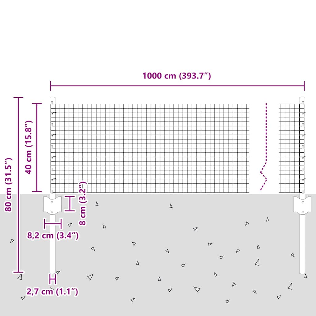 Hegesztett drótkerítés oszlopokkal 10 x 0,4 m Szürke Háló