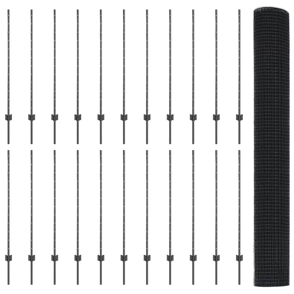 Hegesztett drótkerítés oszlopokkal 50 x 1,2 m Szürke Háló