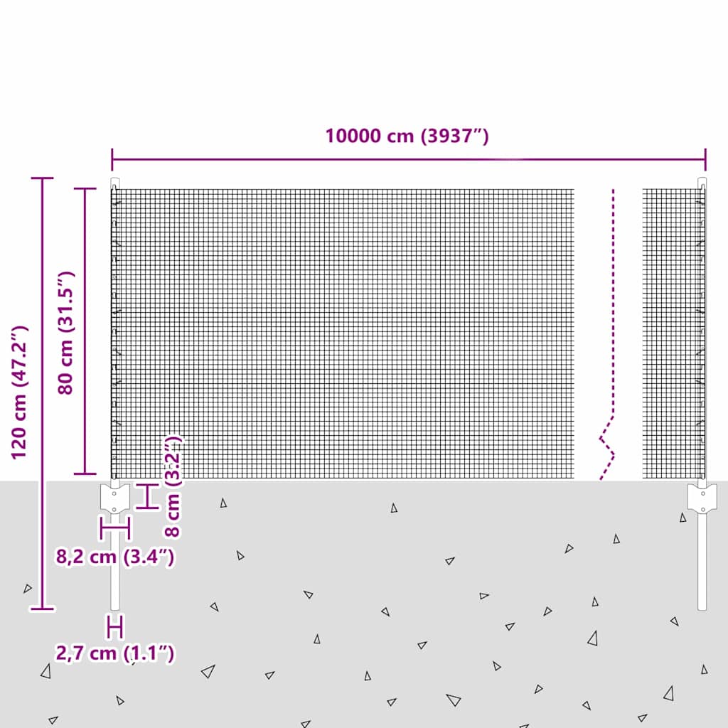 Hegesztett drótkerítés oszlopokkal 100 x 0,8 m Szürke Háló