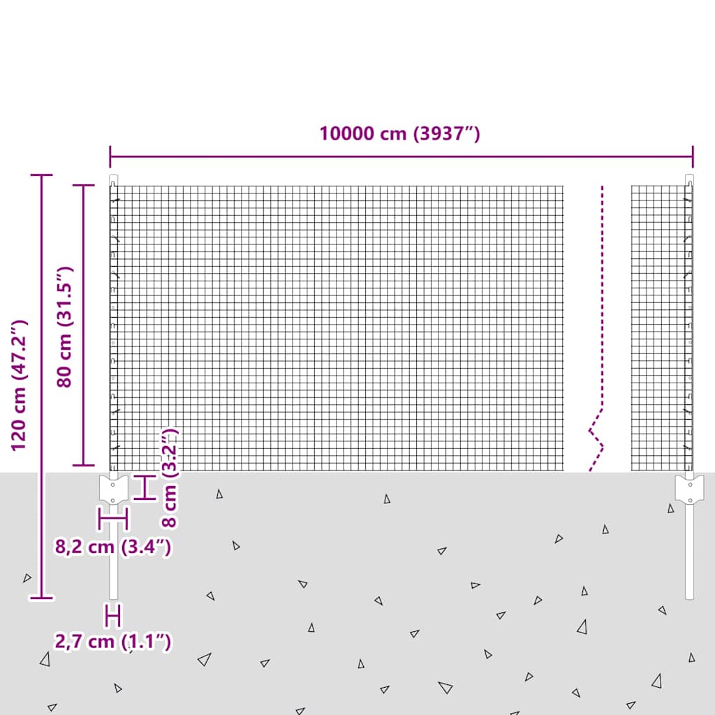Hegesztett drótkerítés oszlopokkal 100 x 0,8 m Szürke Háló