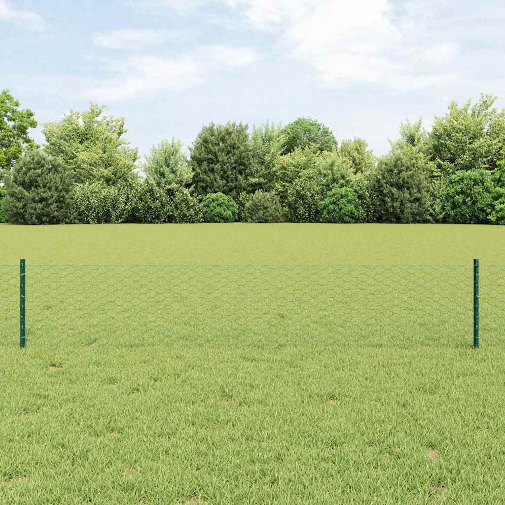 Hatszögletű kerítés oszlopokkal 10 x 0,4 m PVC-bevonatos acél