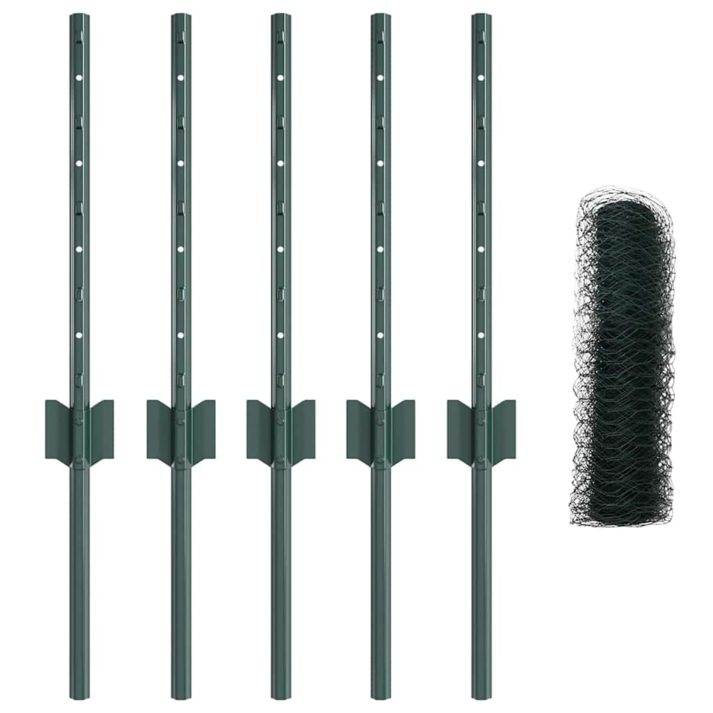Hatszögletű kerítés oszlopokkal 10 x 0,4 m PVC-bevonatos acél