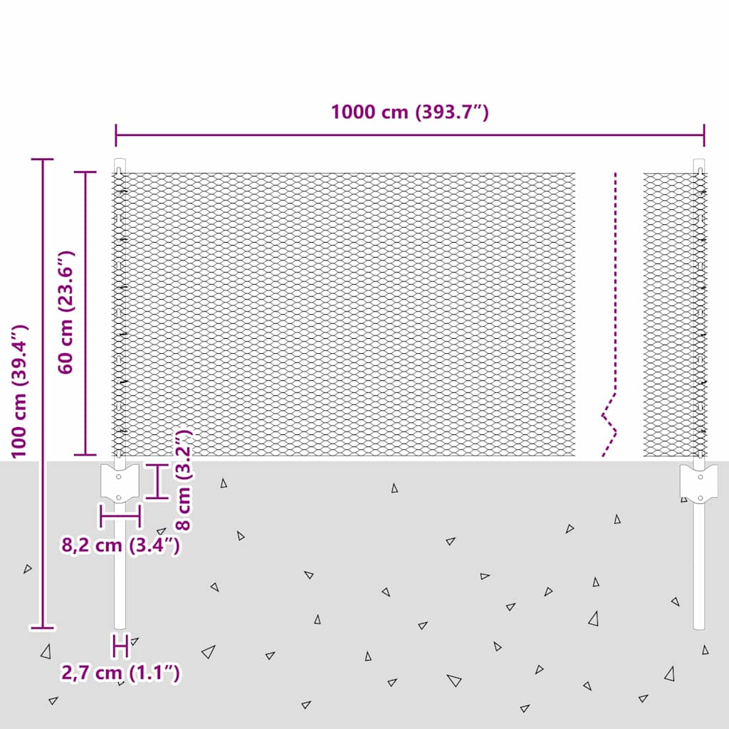 Hatszögletű kerítés oszlopokkal 10 x 0,6 m PVC-bevonatos acél