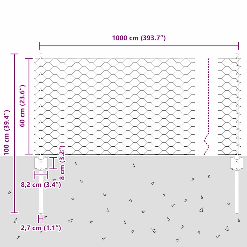 Hatszögletű kerítés oszlopokkal 10 x 0,6 m PVC-bevonatos acél
