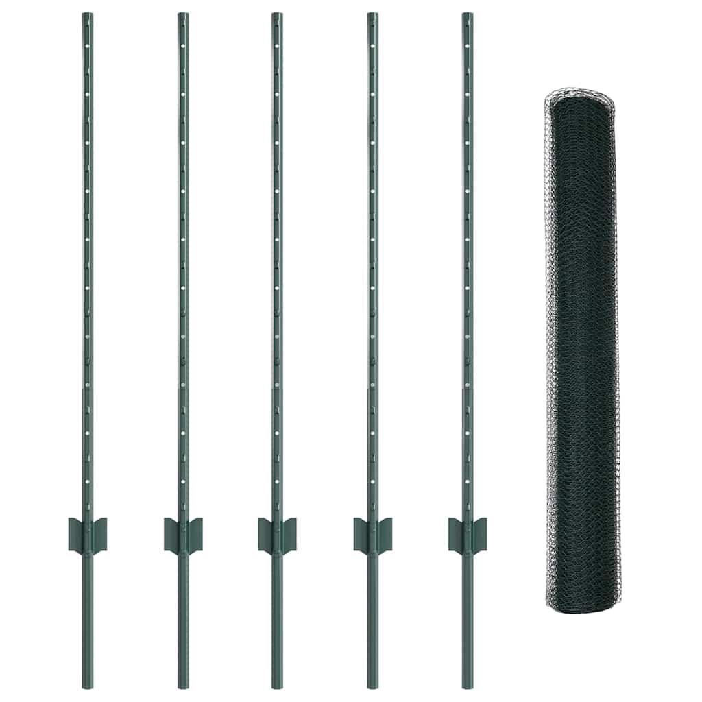 Hatszögletű kerítés oszlopokkal 10 x 1 m PVC-bevonatos acél
