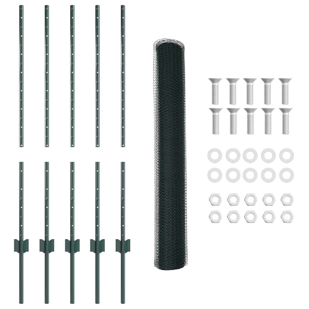 Hatszögletű kerítés oszlopokkal 10 x 1 m PVC-bevonatos acél