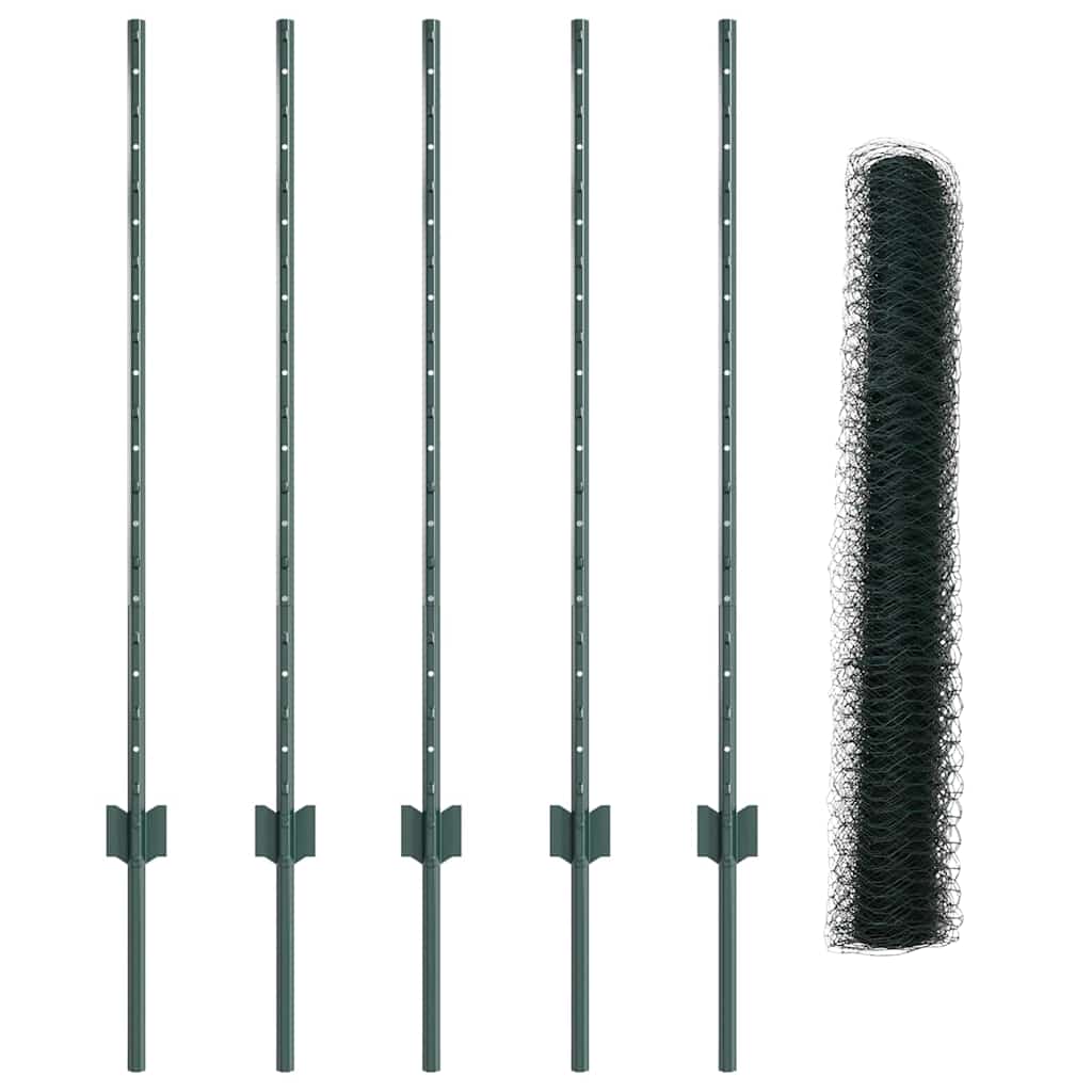 Hatszögletű kerítés oszlopokkal 10 x 1 m PVC-bevonatos acél