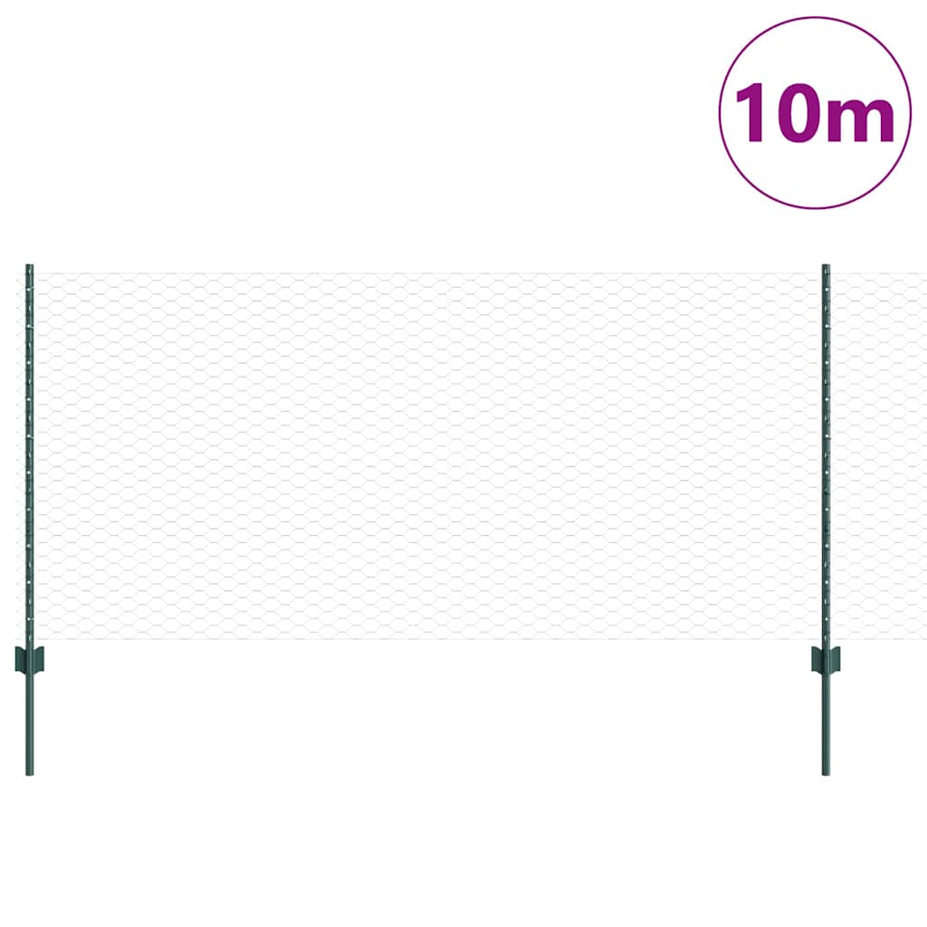 Hatszögletű kerítés oszlopokkal 10 x 1 m PVC-bevonatos acél
