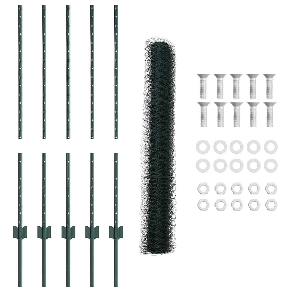 Hatszögletű kerítés oszlopokkal 10 x 1 m PVC-bevonatos acél