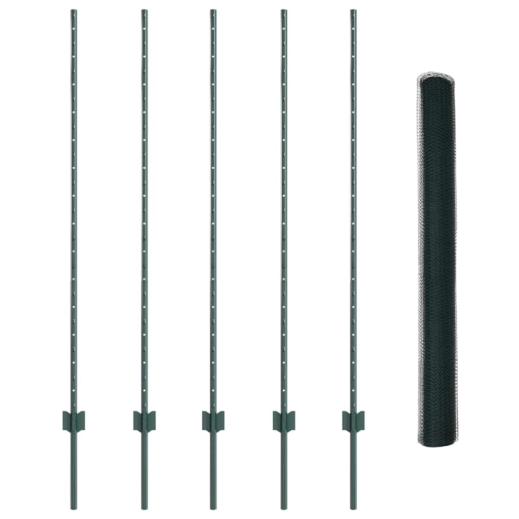 Hatszögletű kerítés oszlopokkal 10 x 1,4 m PVC-bevonatos acél