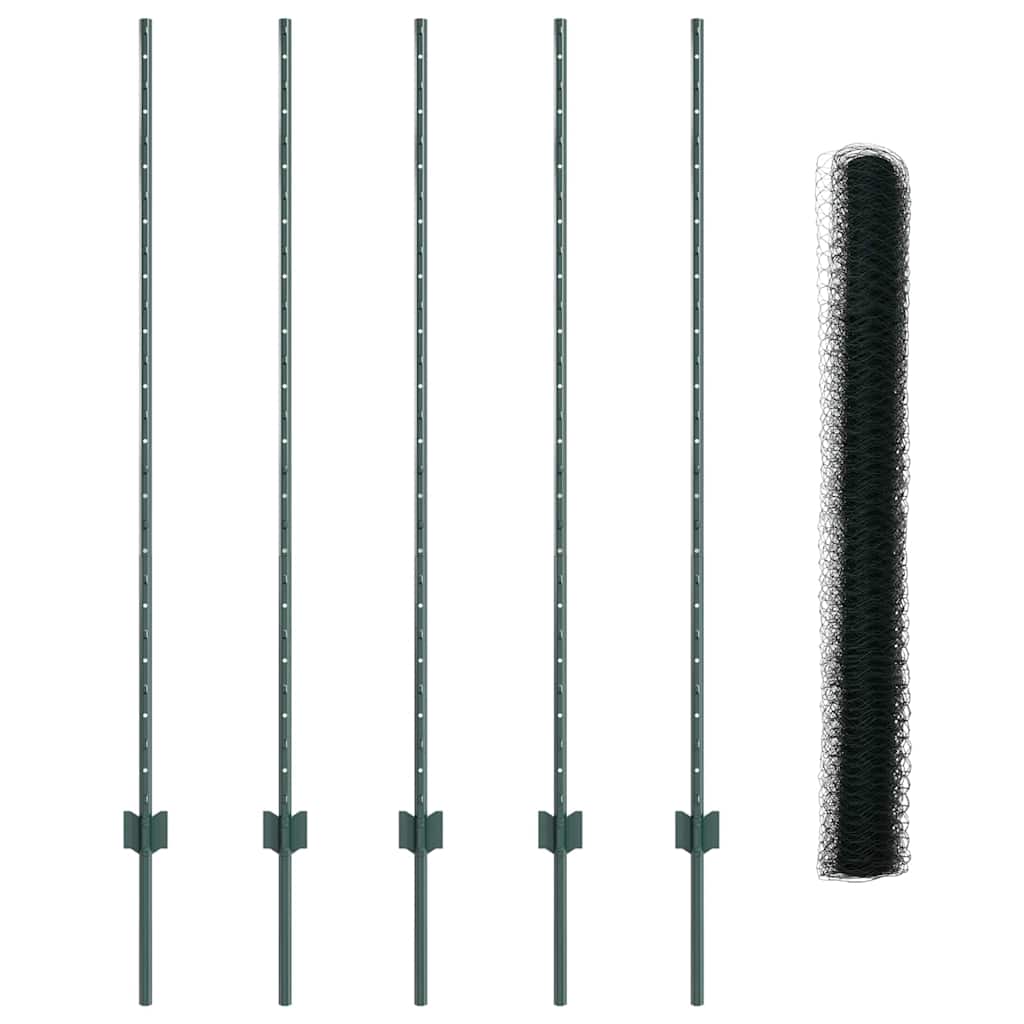 Hatszögletű kerítés oszlopokkal 10 x 1,4 m PVC-bevonatos acél