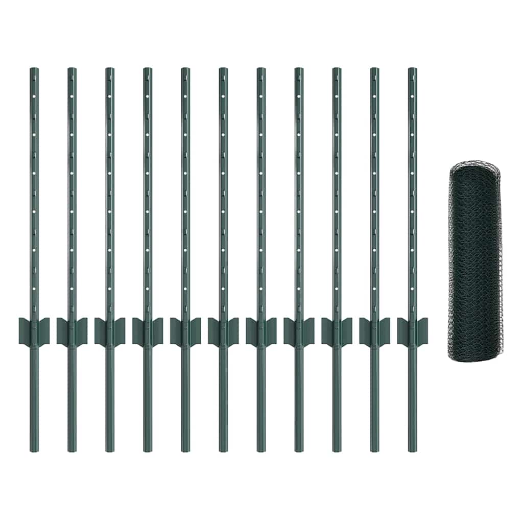 Hatszögletű kerítés oszlopokkal 25 x 0,5 m PVC-bevonatos acél