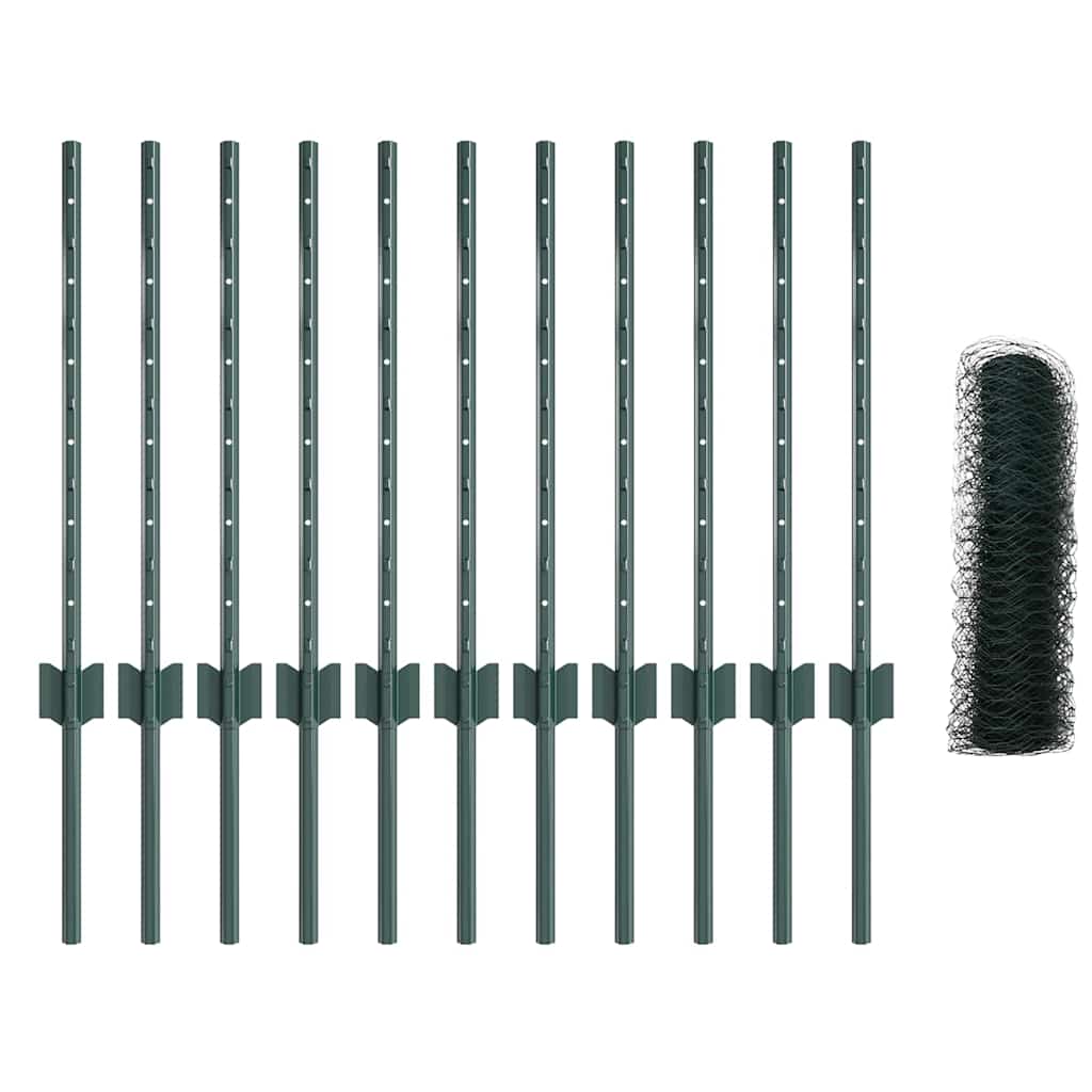 Hatszögletű kerítés oszlopokkal 25 x 0,5 m PVC-bevonatos acél