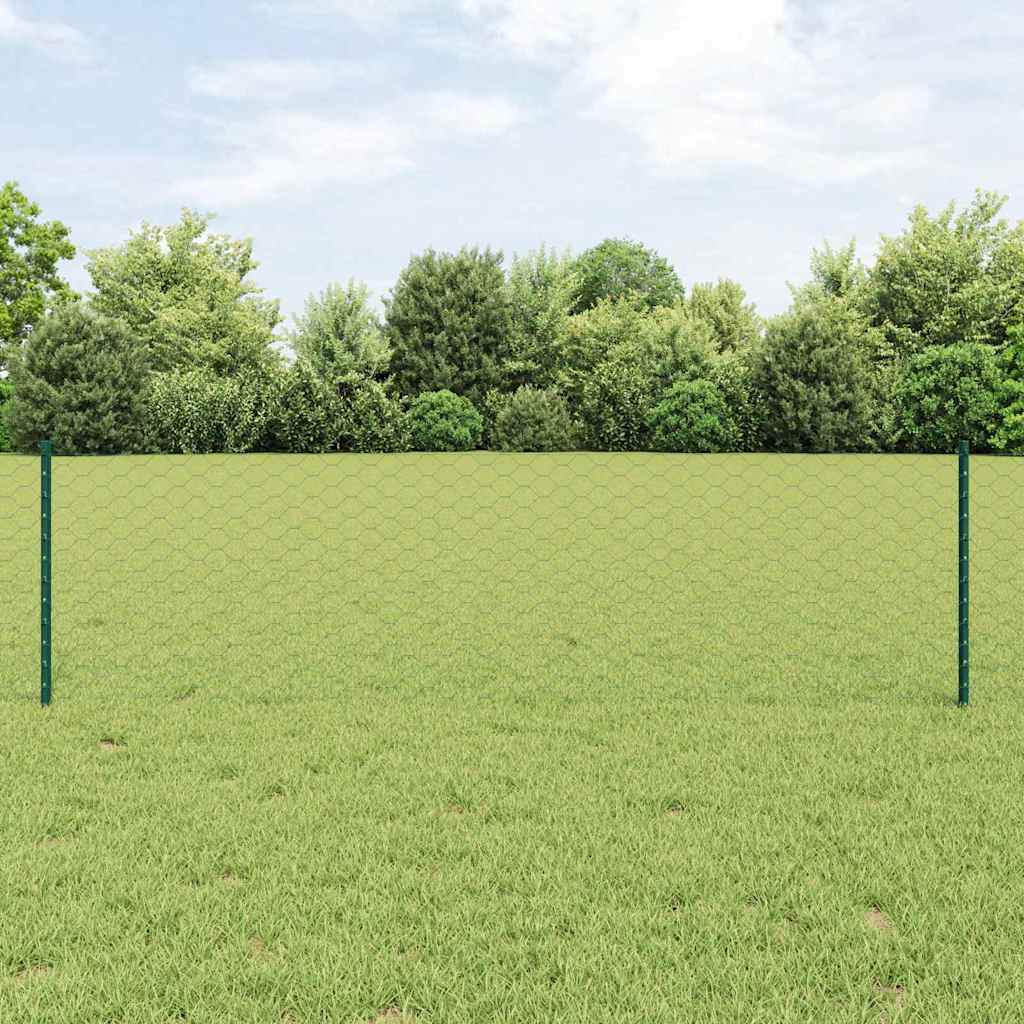 Hatszögletű kerítés oszlopokkal 25 x 0,6 m PVC-bevonatos acél