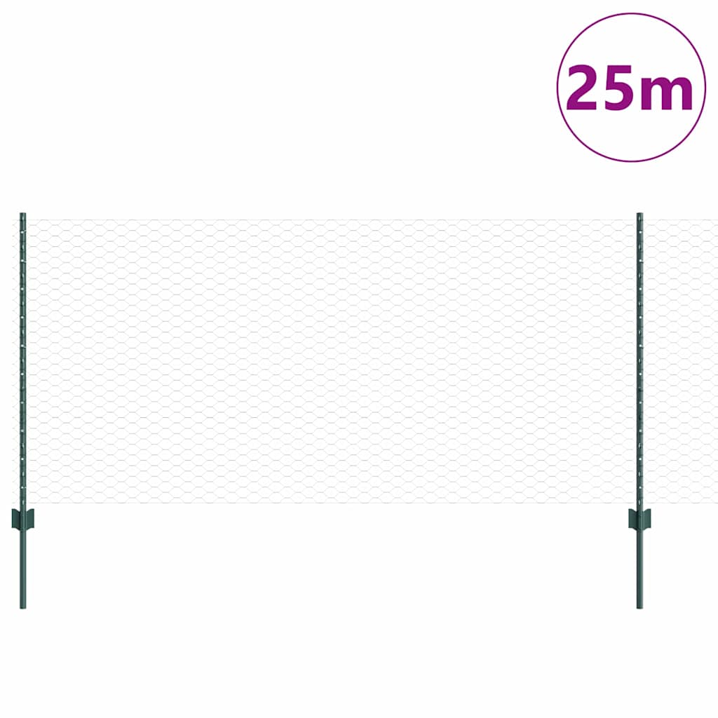 Hatszögletű kerítés oszlopokkal 25 x 1 m PVC-bevonatos acél