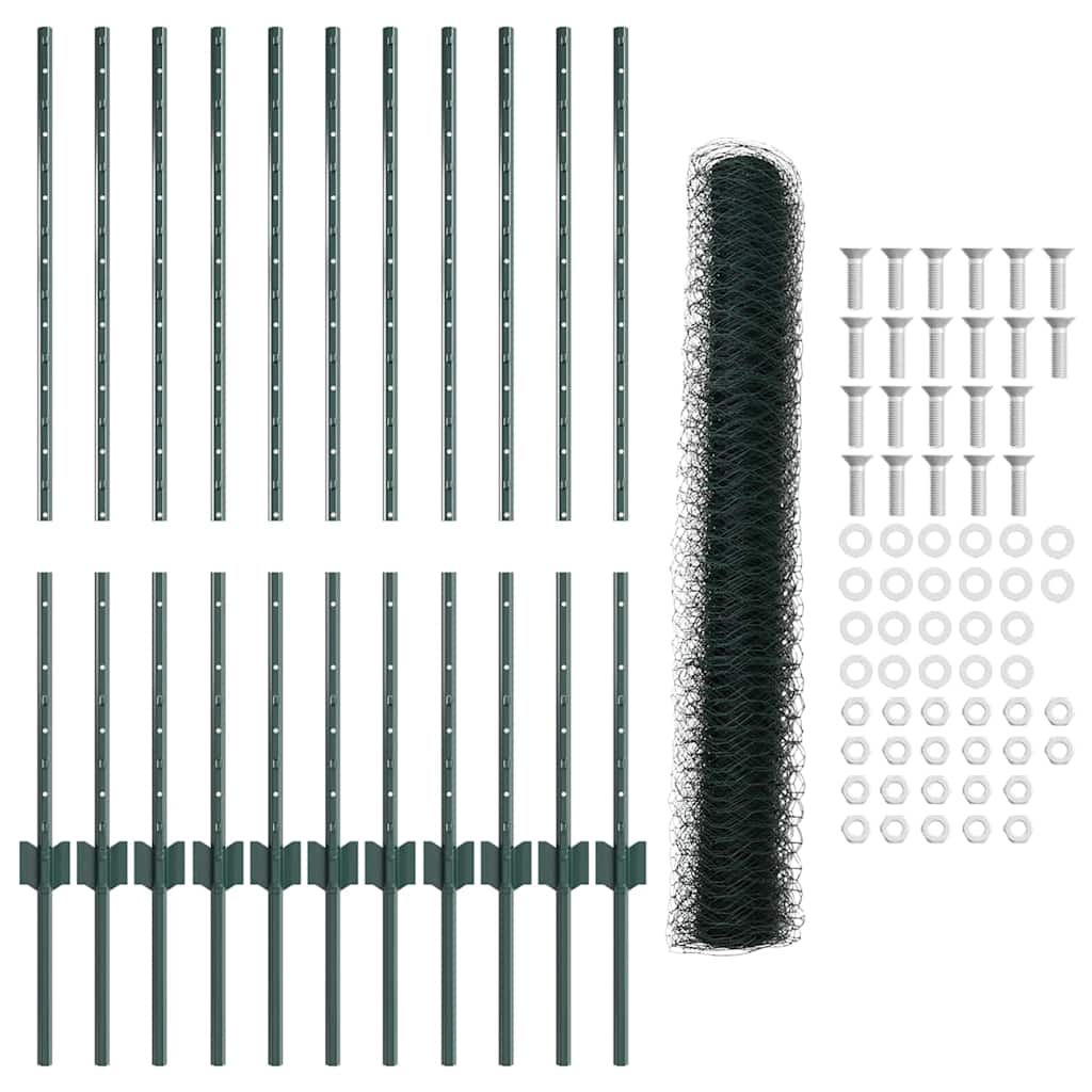 Hatszögletű kerítés oszlopokkal 25 x 1 m PVC-bevonatos acél