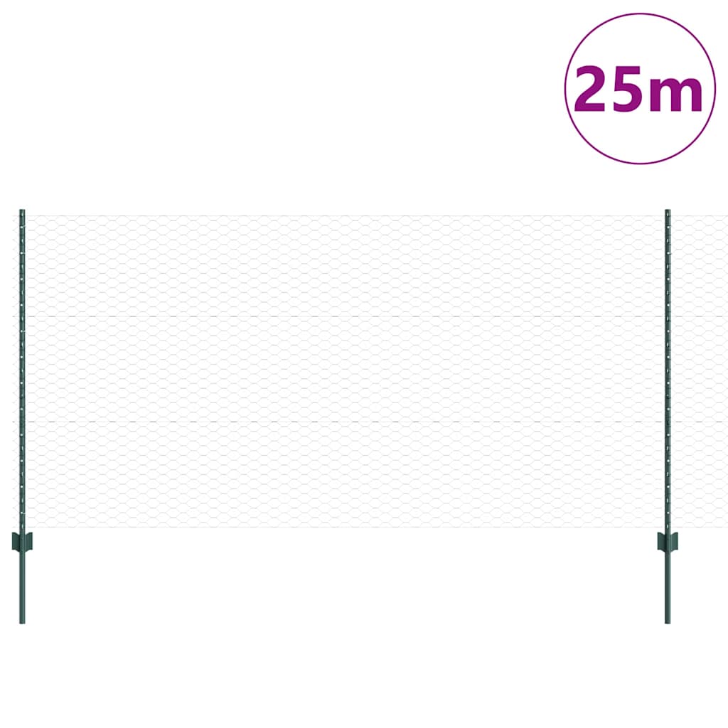 Hatszögletű kerítés oszlopokkal 25 x 1,2 m PVC-bevonatos acél