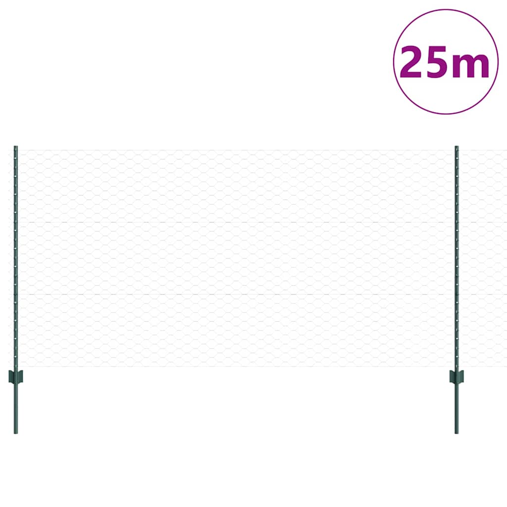 Hatszögletű kerítés oszlopokkal 25 x 1,2 m PVC-bevonatos acél
