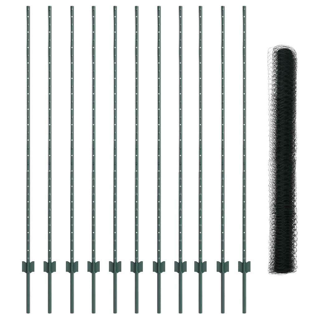 Hatszögletű kerítés oszlopokkal 25 x 1,5 m PVC-bevonatos acél