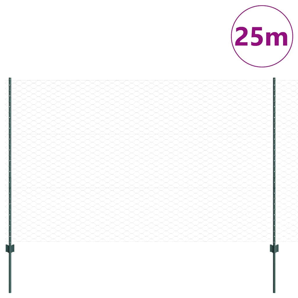 Hatszögletű kerítés oszlopokkal 25 x 1,5 m PVC-bevonatos acél