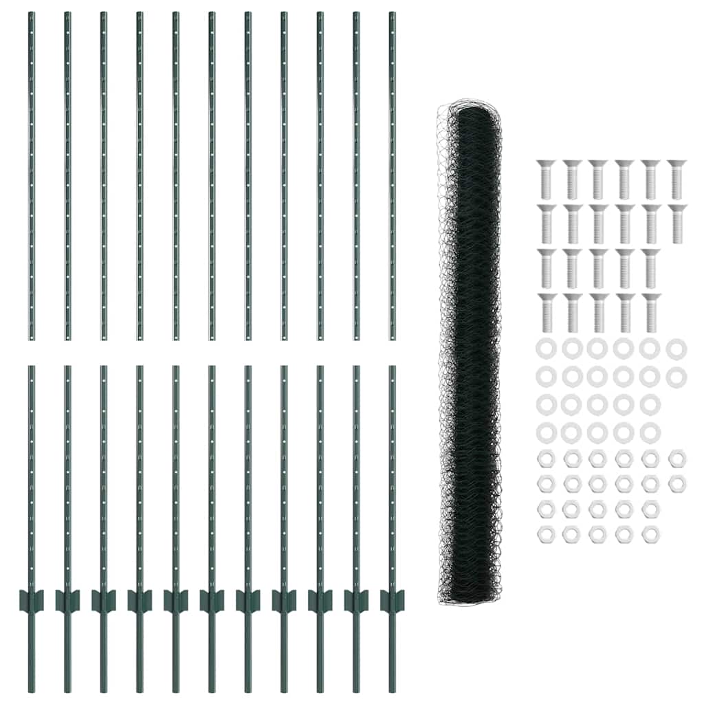 Hatszögletű kerítés oszlopokkal 25 x 1,6 m PVC-bevonatos acél