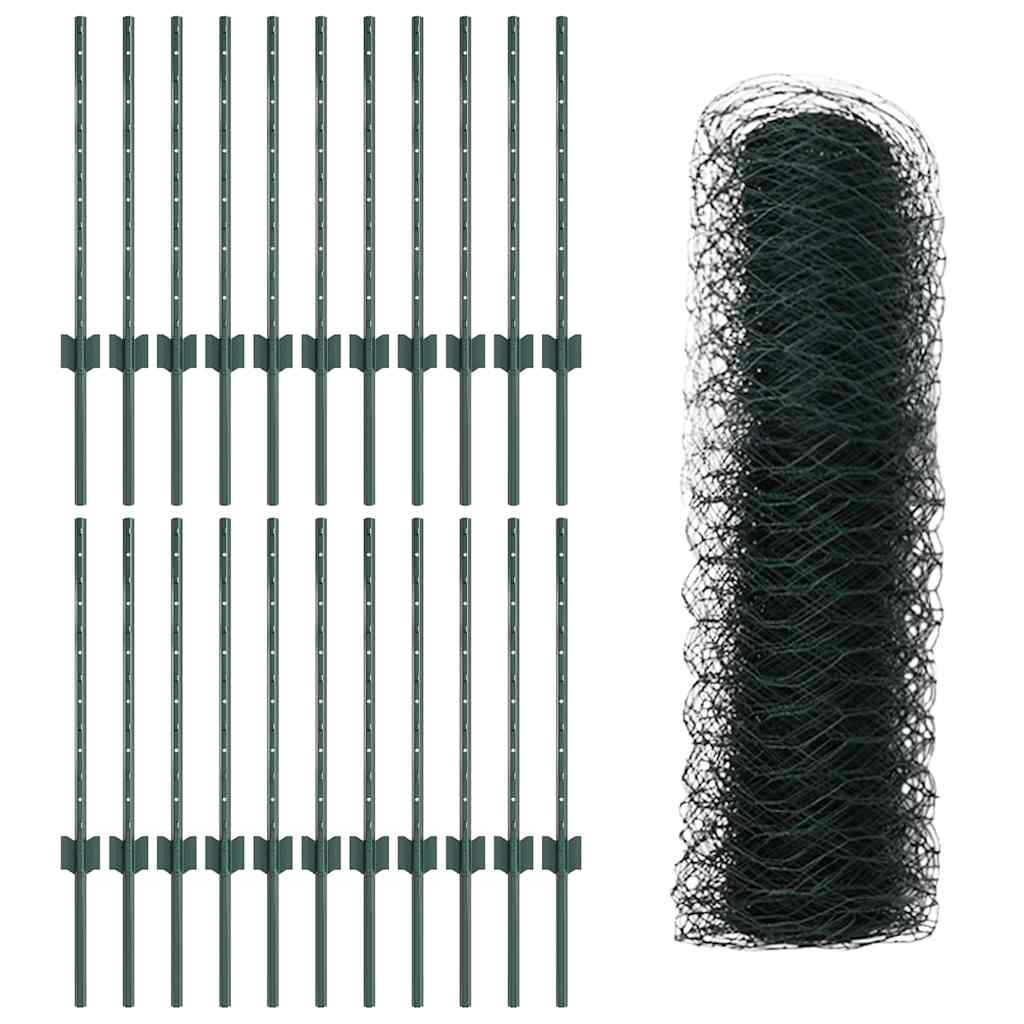 Hatszögletű kerítés oszlopokkal 50 x 0,5 m PVC-bevonatos acél