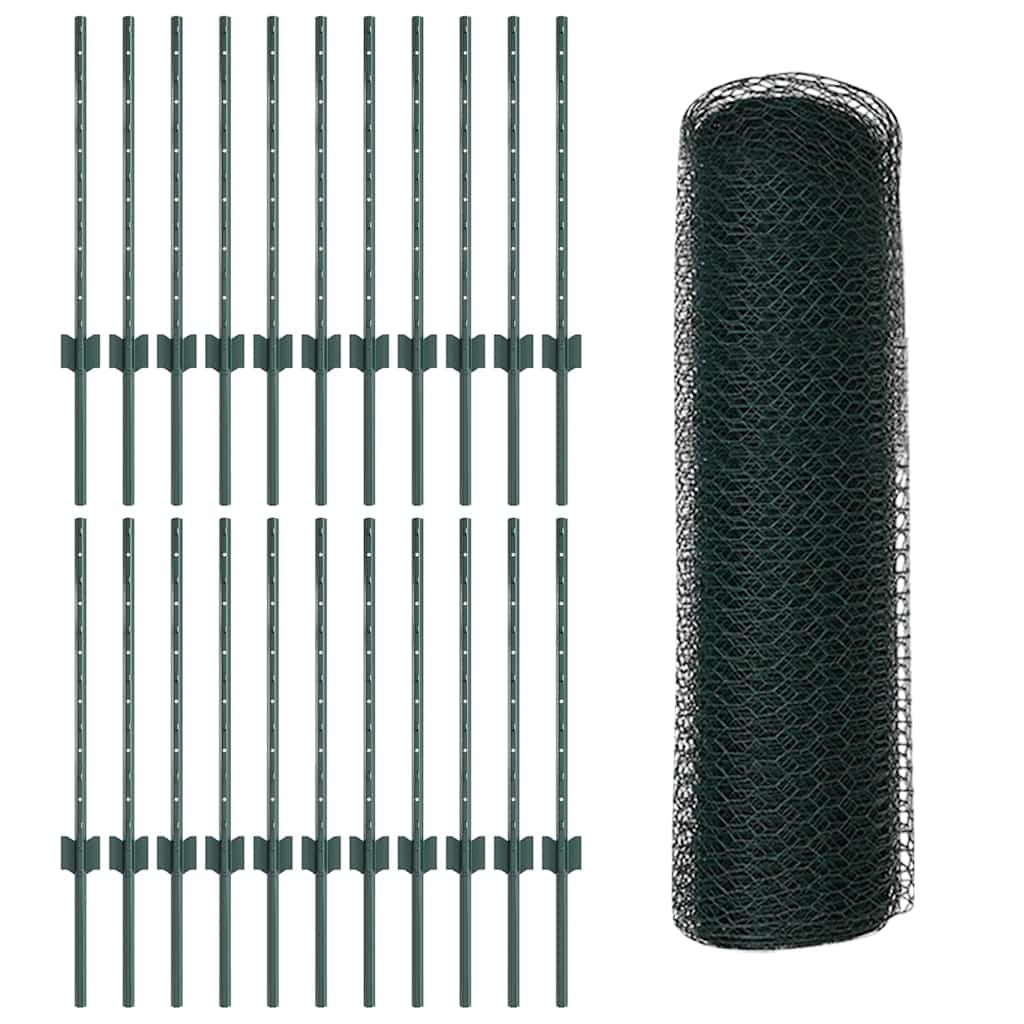 Hatszögletű kerítés oszlopokkal 50 x 0,6 m PVC-bevonatos acél