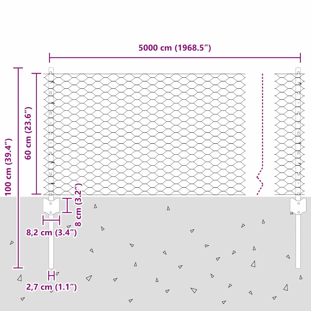 Hatszögletű kerítés oszlopokkal 50 x 0,6 m PVC-bevonatos acél