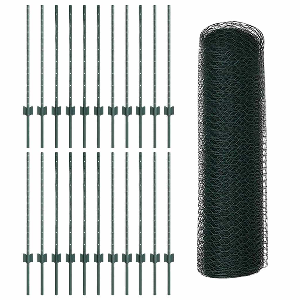 Hatszögletű kerítés oszlopokkal 50 x 0,8 m PVC-bevonatos acél