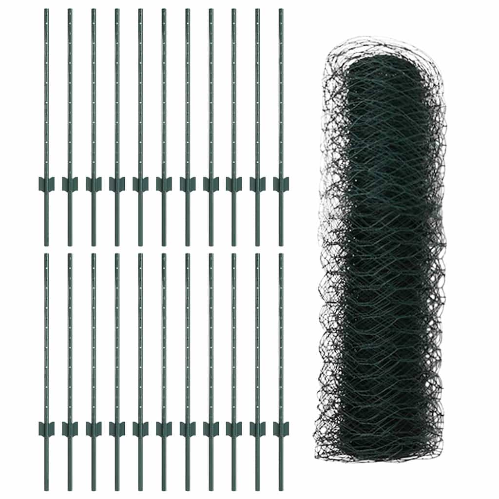 Hatszögletű kerítés oszlopokkal 50 x 0,8 m PVC-bevonatos acél