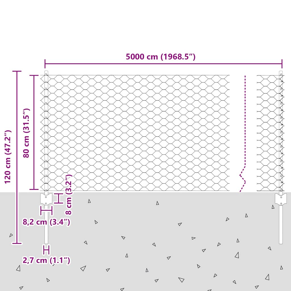 Hatszögletű kerítés oszlopokkal 50 x 0,8 m PVC-bevonatos acél