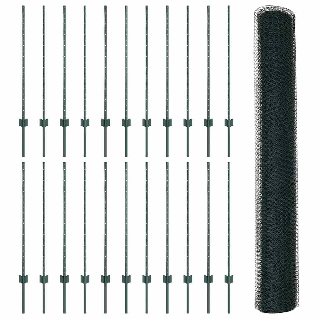 Hatszögletű kerítés oszlopokkal 50 x 1 m PVC-bevonatos acél