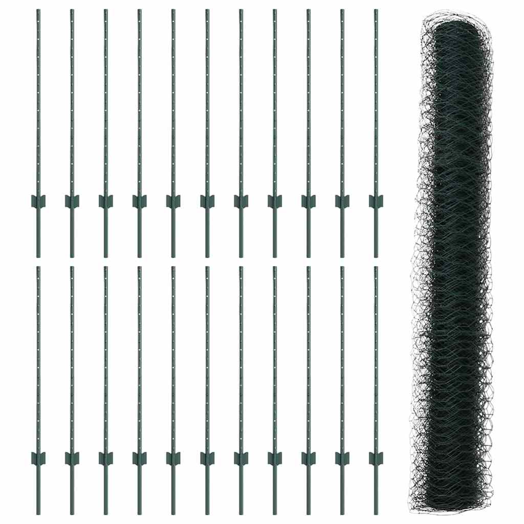 Hatszögletű kerítés oszlopokkal 50 x 1 m PVC-bevonatos acél