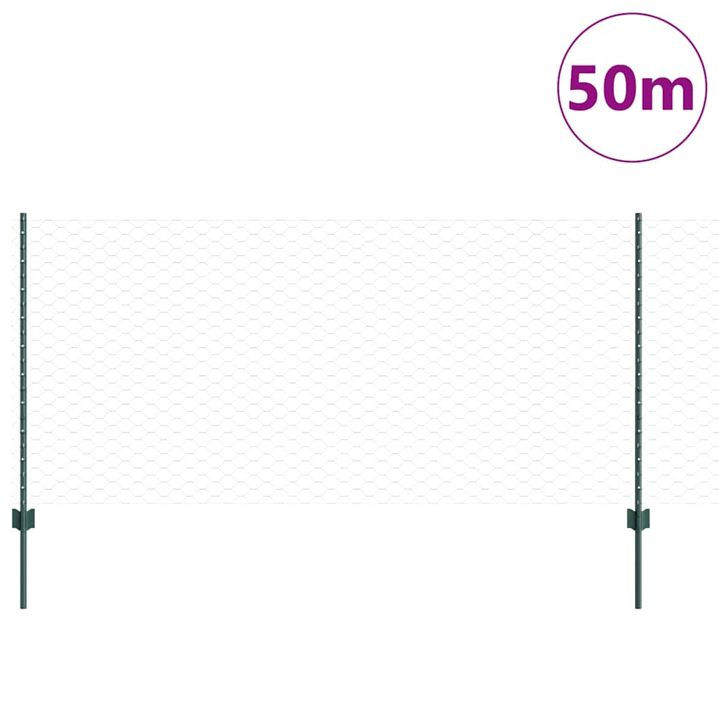 Hatszögletű kerítés oszlopokkal 50 x 1 m PVC-bevonatos acél