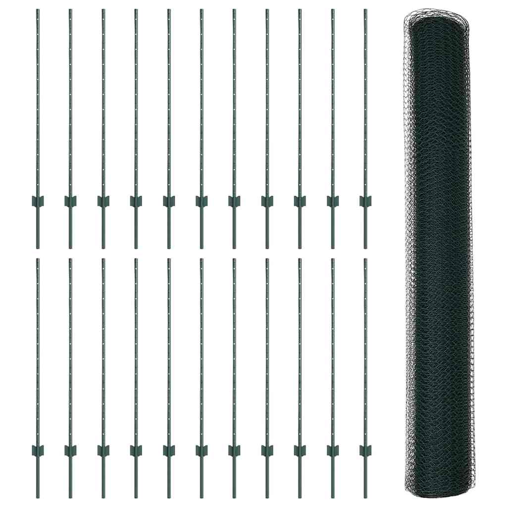 Hatszögletű kerítés oszlopokkal 50 x 1,2 m PVC-bevonatos acél