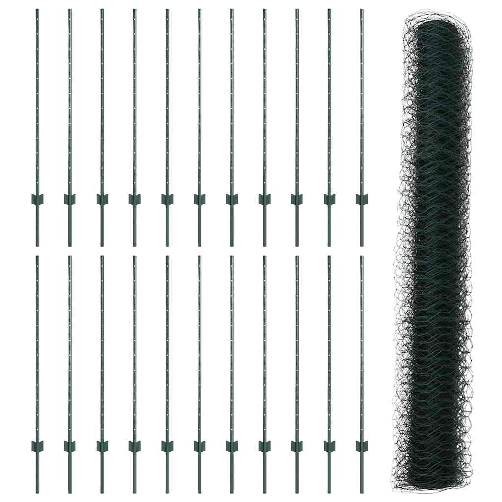 Hatszögletű kerítés oszlopokkal 50 x 1,2 m PVC-bevonatos acél