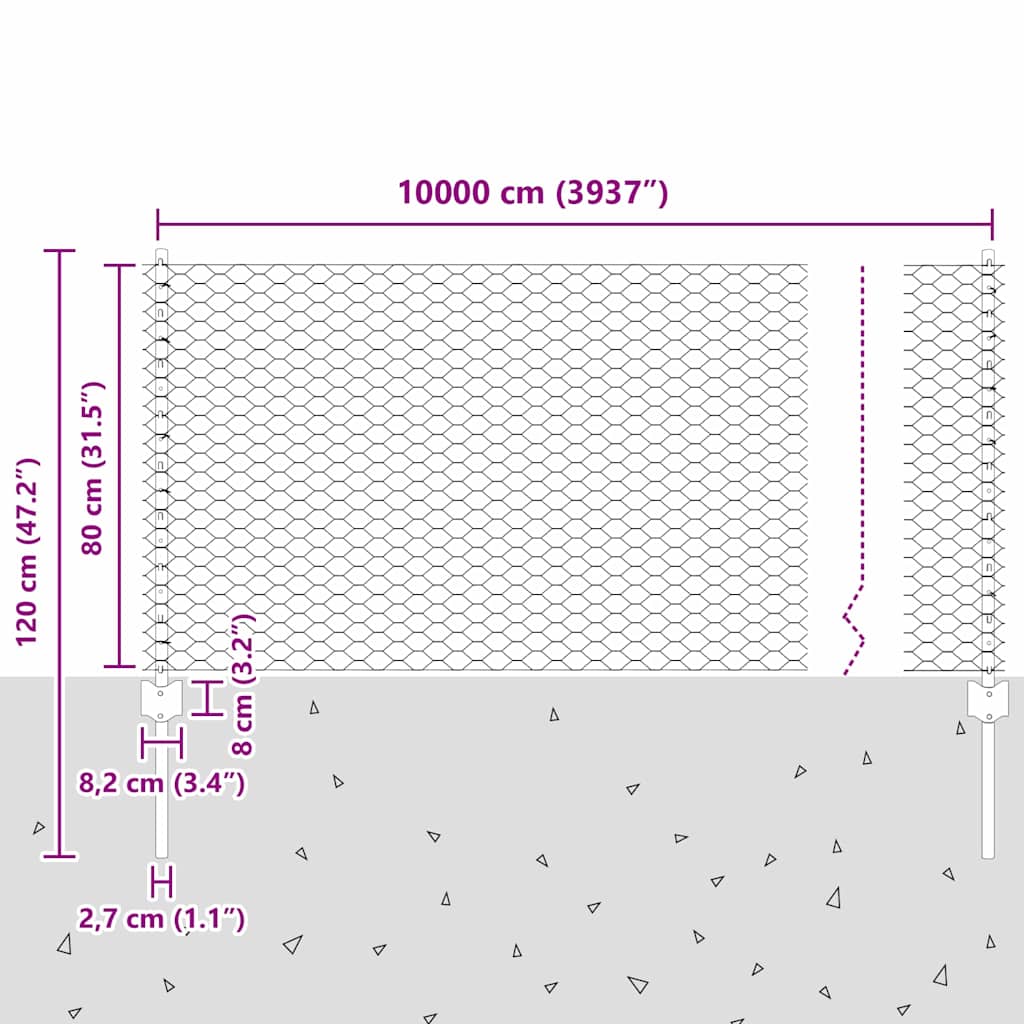 Hatszögletű kerítés oszlopokkal 100 x 0,8 m PVC-bevonatos acél