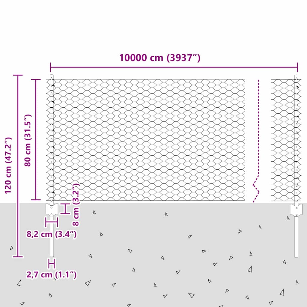 Hatszögletű kerítés oszlopokkal 100 x 0,8 m PVC-bevonatos acél