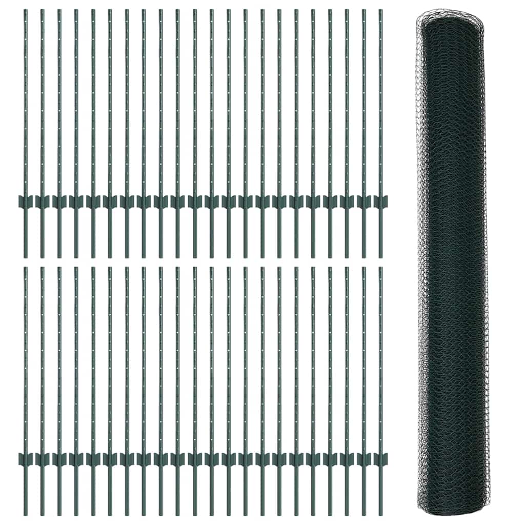 Hatszögletű kerítés oszlopokkal 100 x 1 m PVC-bevonatos acél