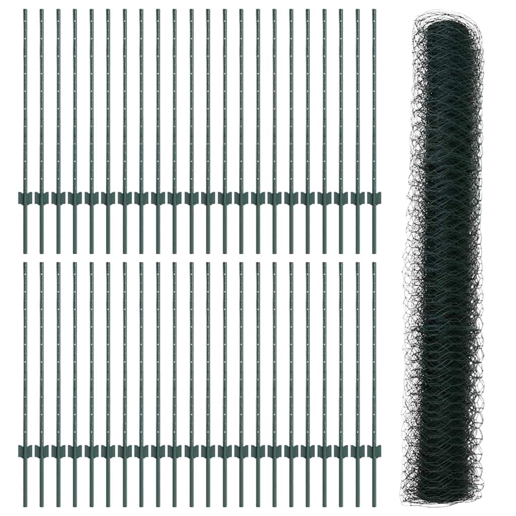 Hatszögletű kerítés oszlopokkal 100 x 1 m PVC-bevonatos acél